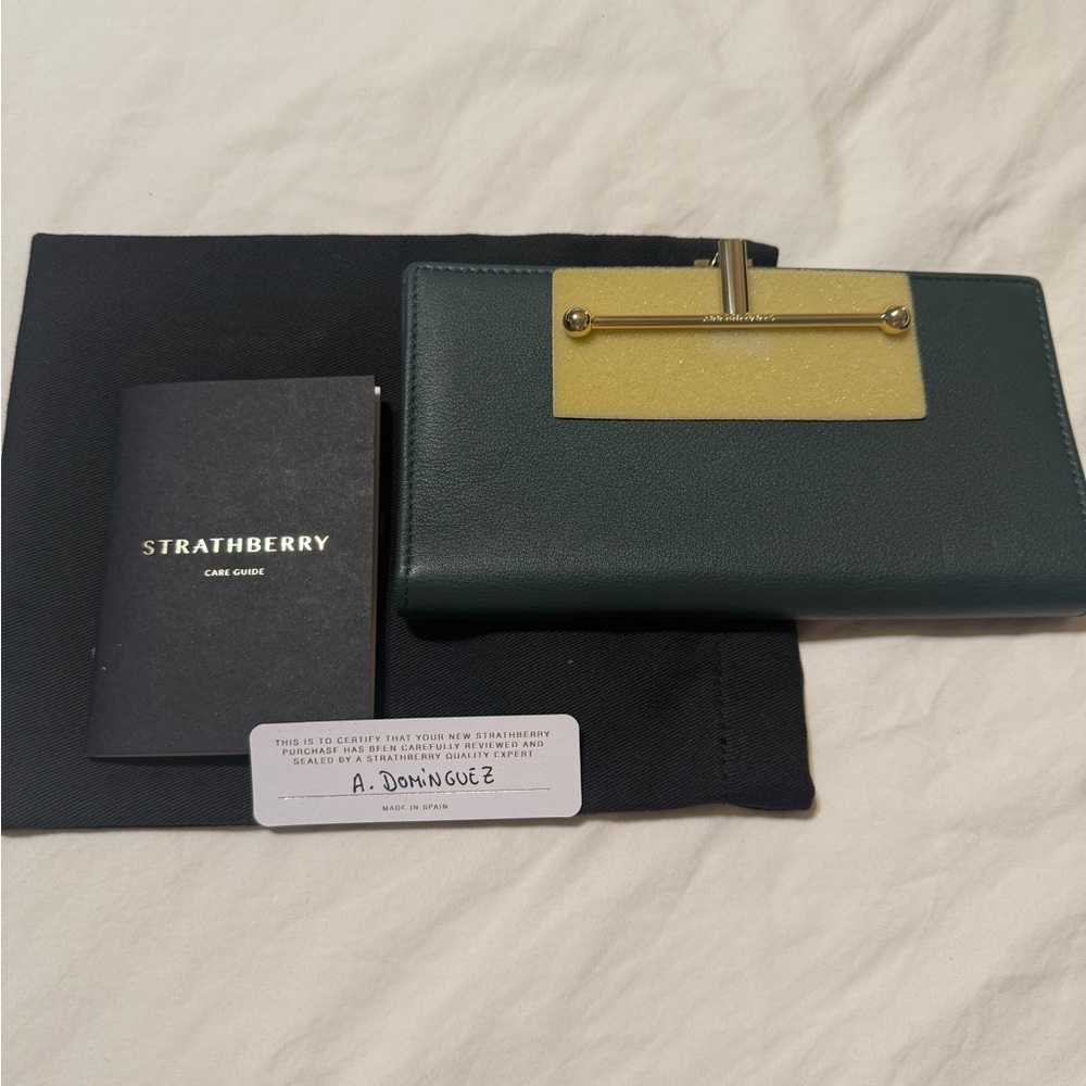 Strathberry Teal and Gold Clutch